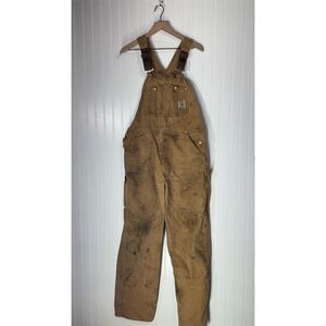 Carhartt R01 BRN Overalls 36x34 Made in USA Union Made Duck Canvas Workwear VTG